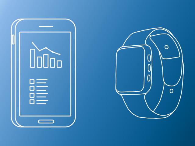 Icons of smartphone and smartwatch