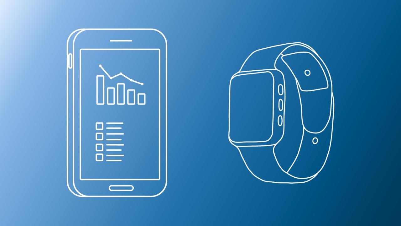 Icons of smartphone and smartwatch