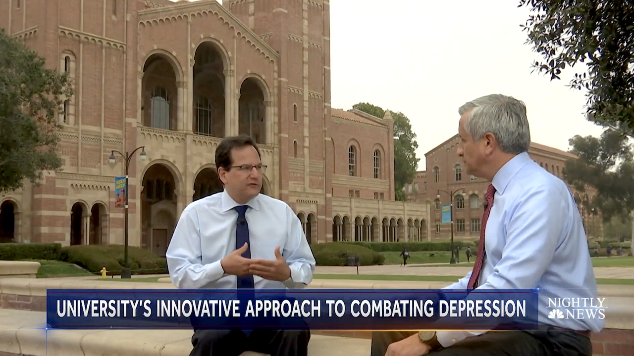 Nelson Freimer is interviewed in front of Royce Hall.