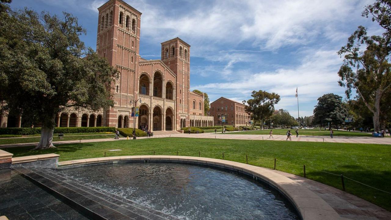 UCLA's Shapiro fountain with Royce Hall behind