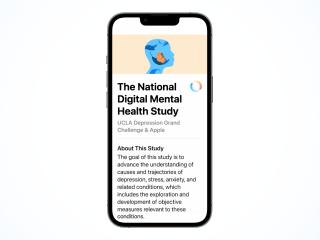 An iPhone displays the Nation Digital Mental Health Study page