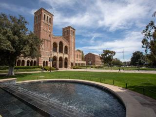 UCLA's Shapiro fountain with Royce Hall behind